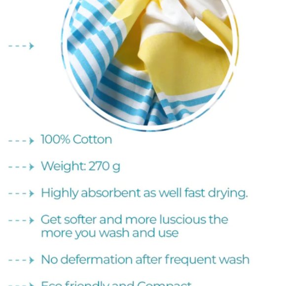 Sand Free Yellow Turquoise Turkish Cotton Beach Bath Towel - Picture 3 of 6